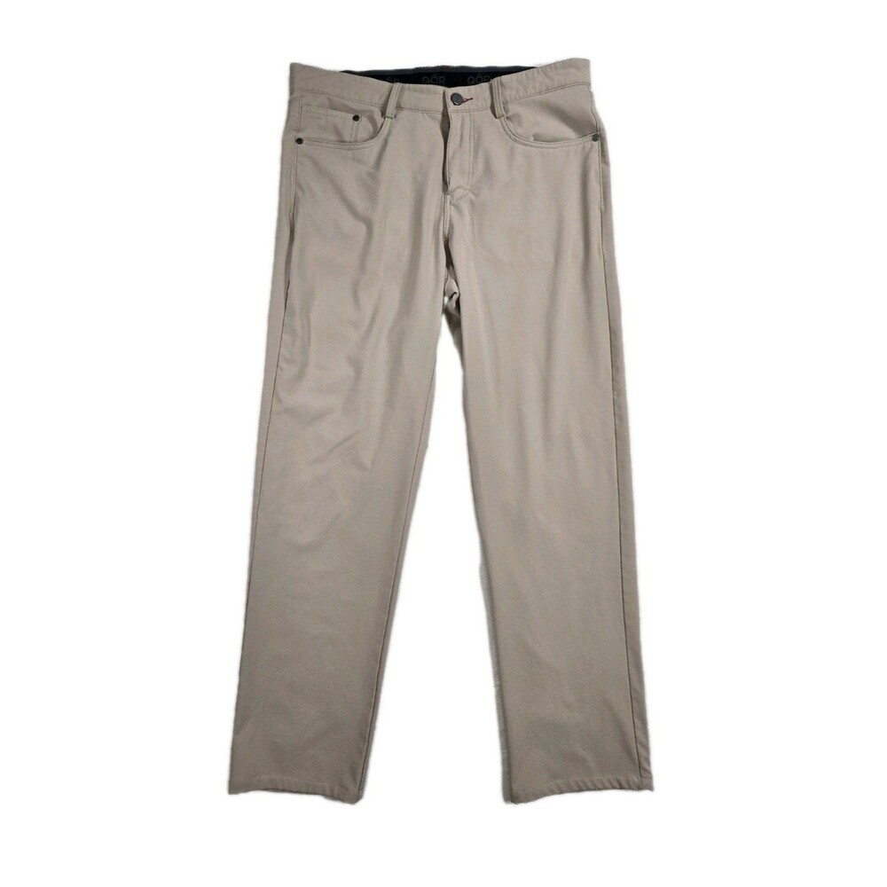 Mens QOR Pants Beige Size 35 Reflective Back Belt Loop 35x32 Polyester Spandex